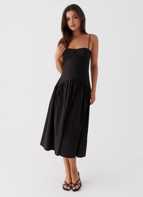 Yvette Corset Midi Dress - Black Mini-Length