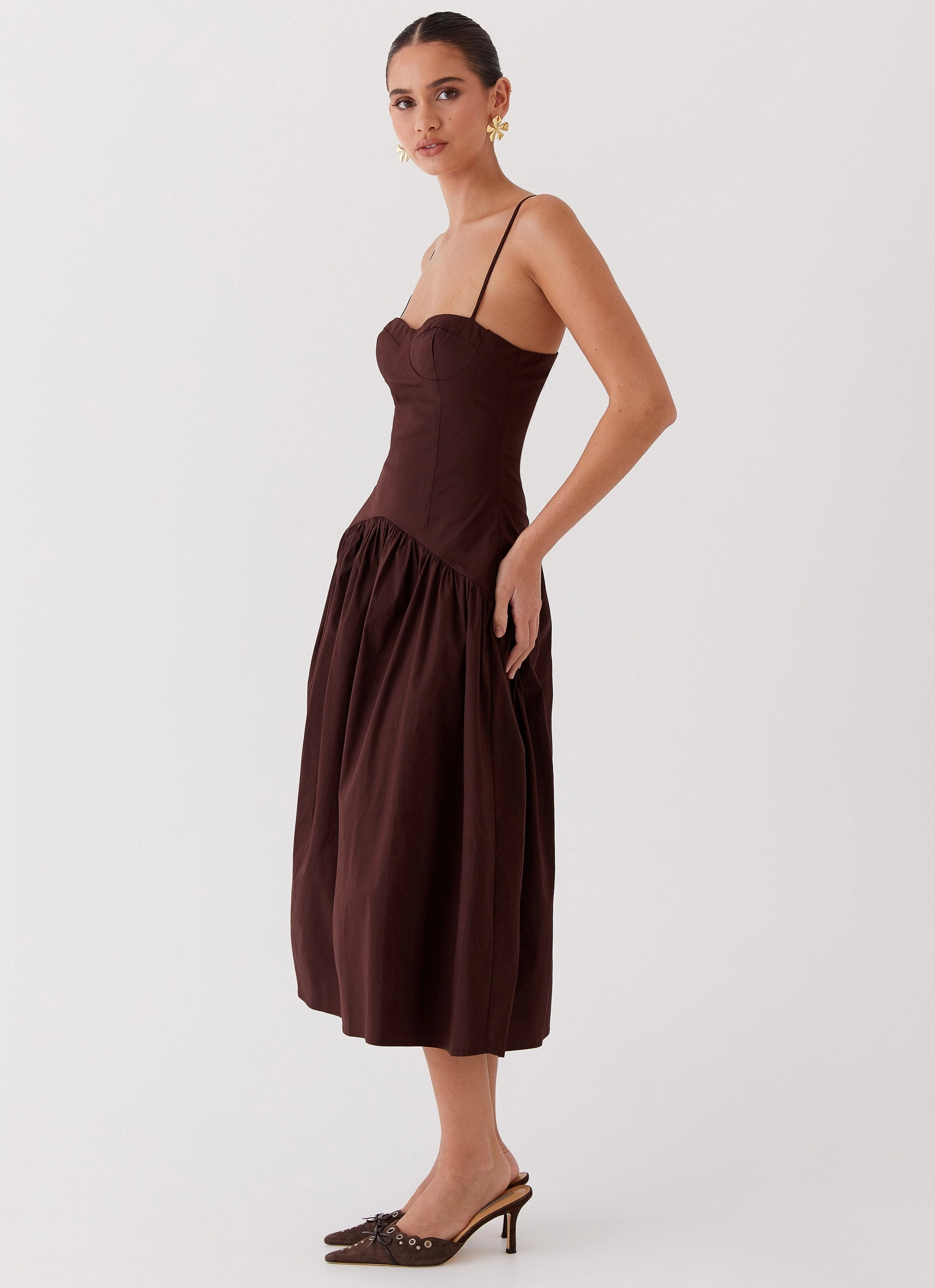 Yvette Corset Midi Dress - Chocolate Crinkle Effect