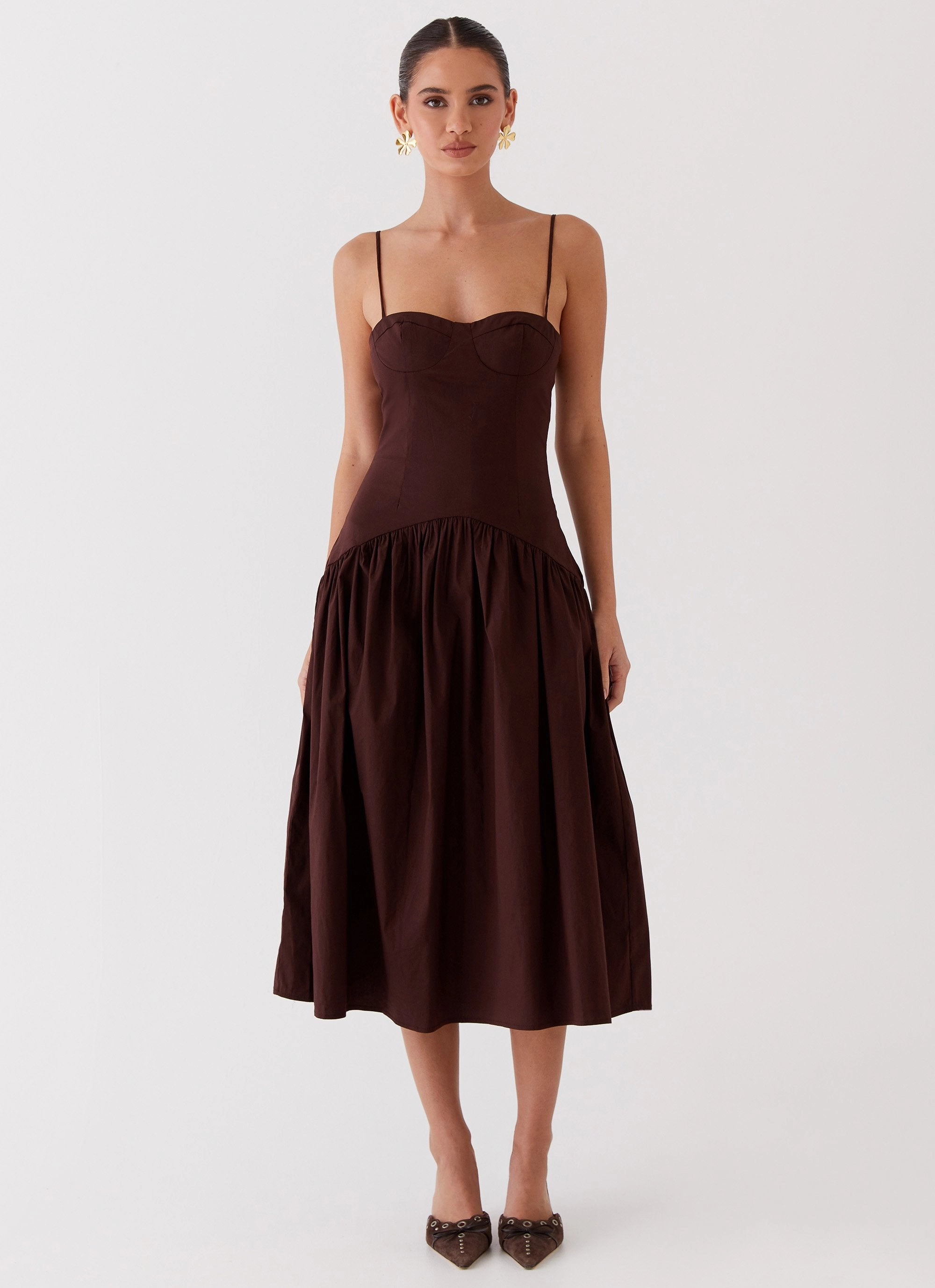 Yvette Corset Midi Dress - Chocolate Vintage Style sweet moment