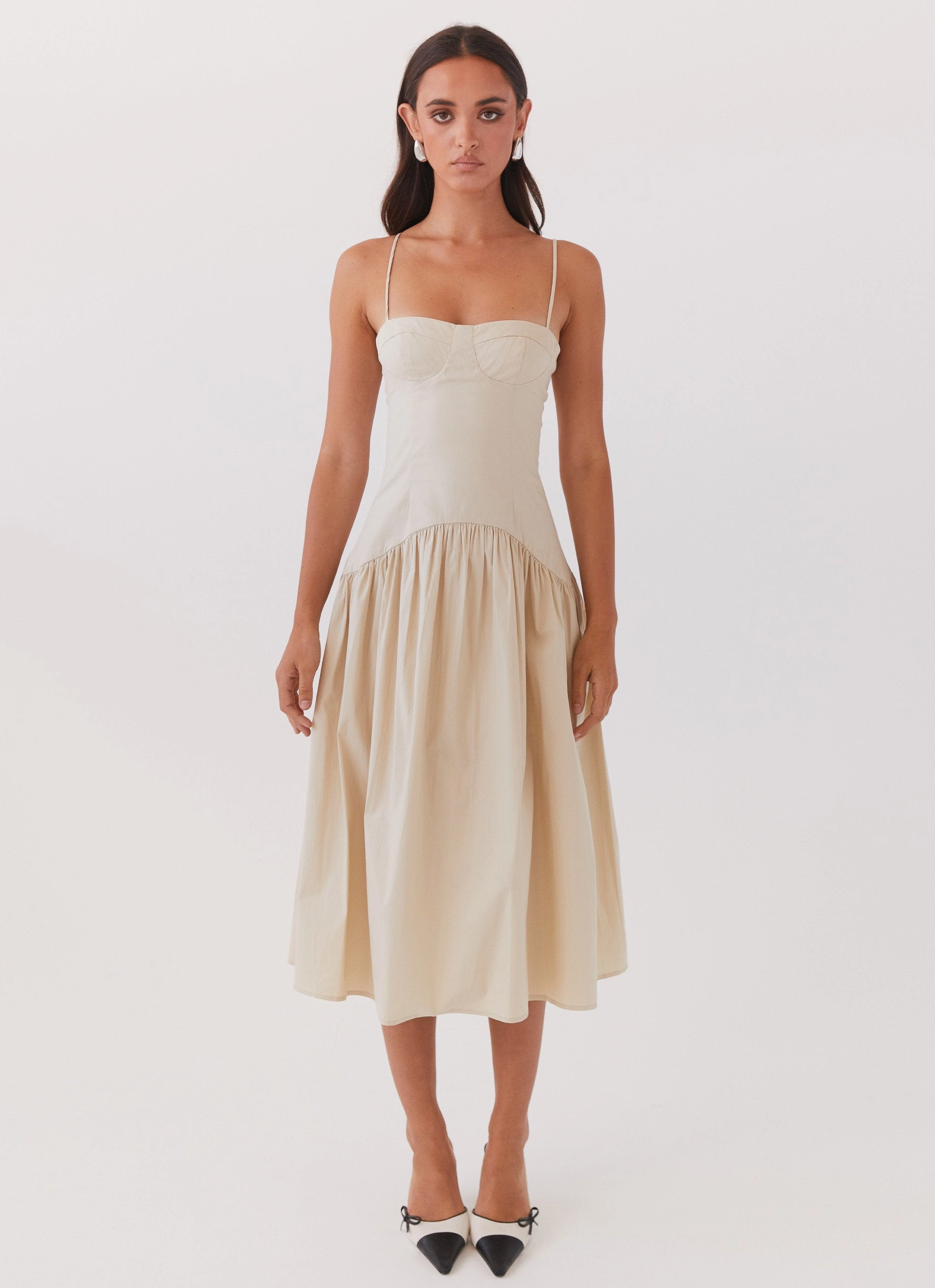 summer look Vintage feel Yvette Corset Midi Dress - Desert Sage