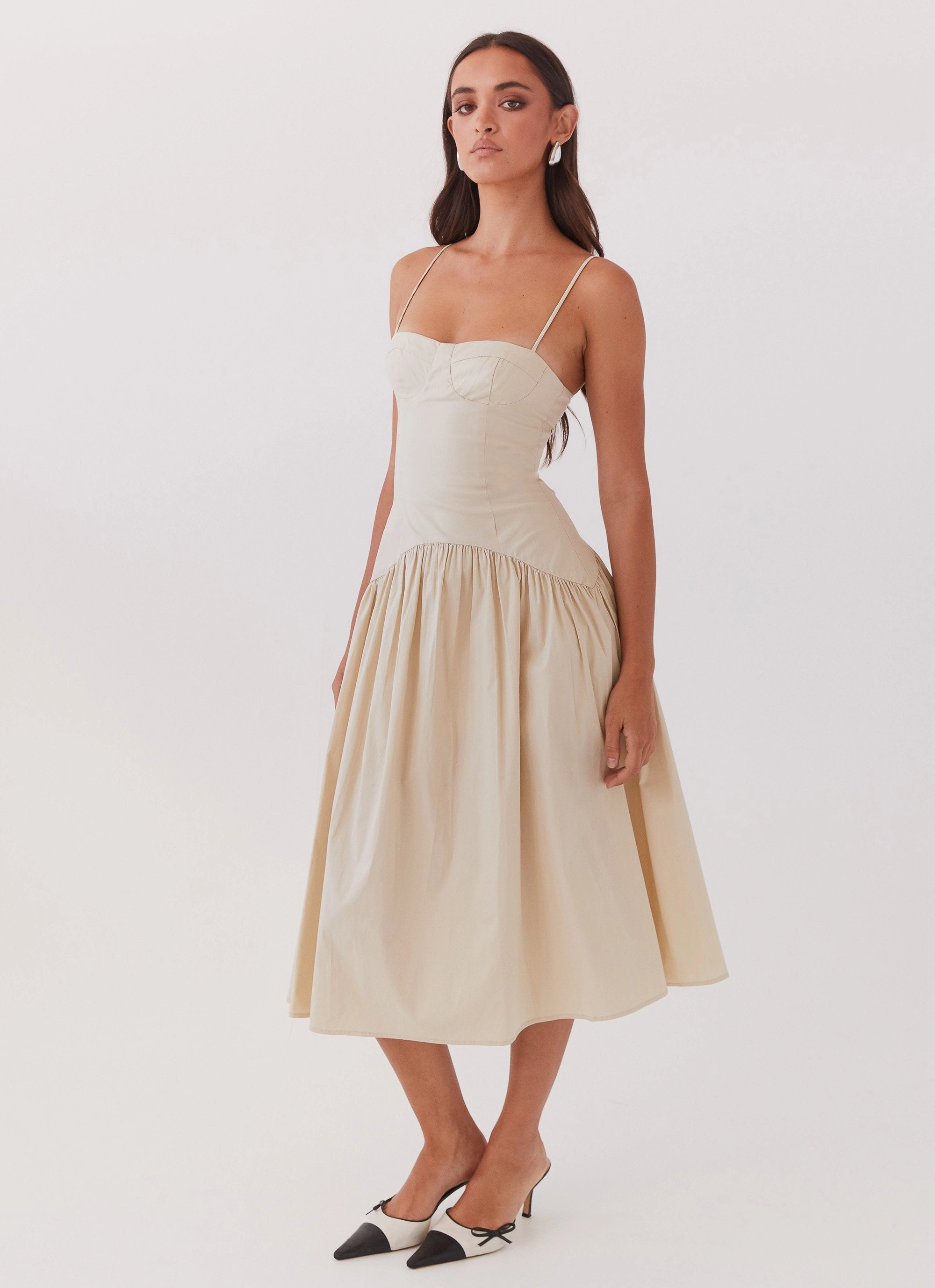 Yvette Corset Midi Dress - Desert Sage Silk-Blend Season Ready