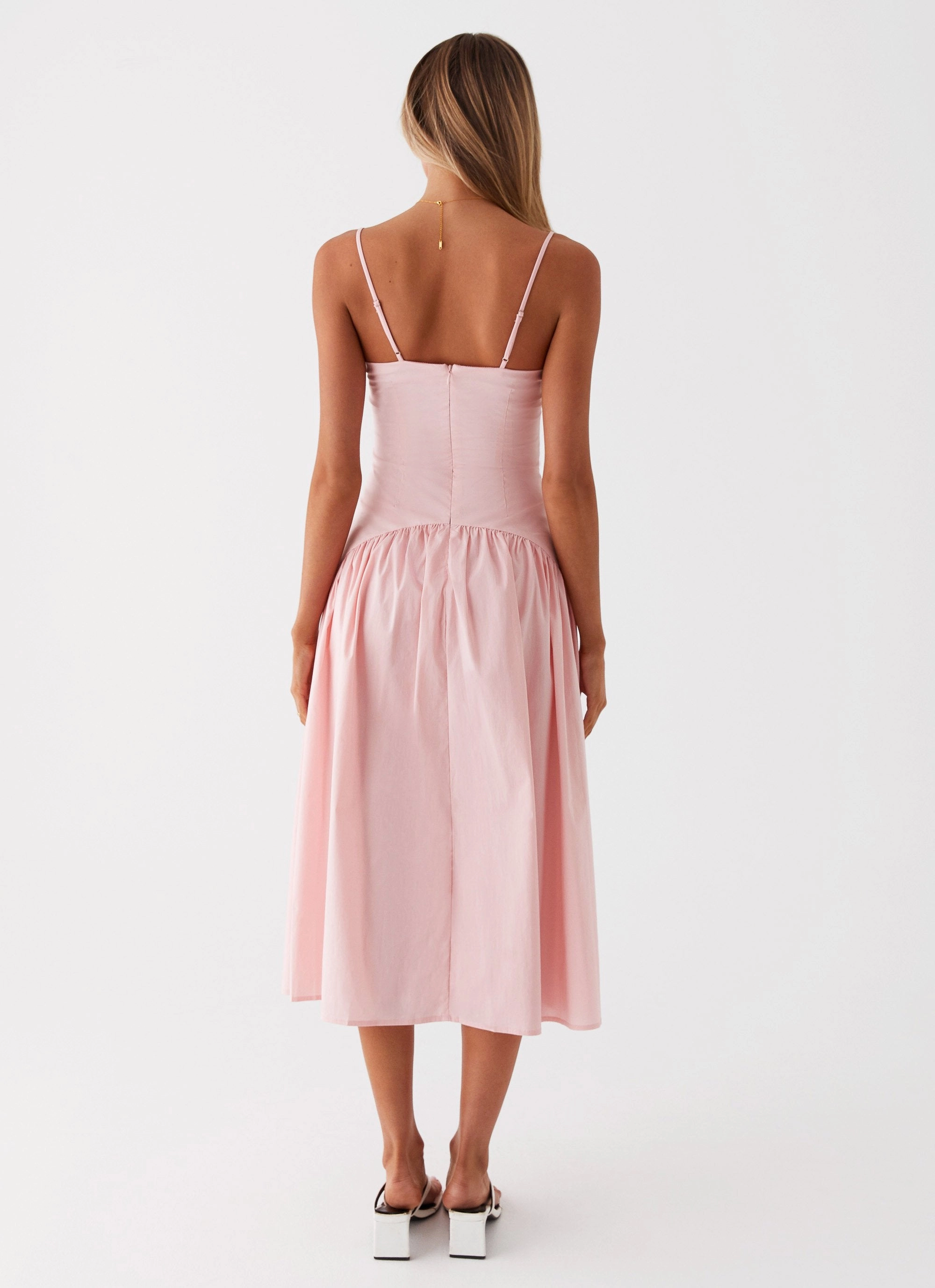 Yvette Corset Midi Dress - Pink Clean Aesthetic Sunset Look