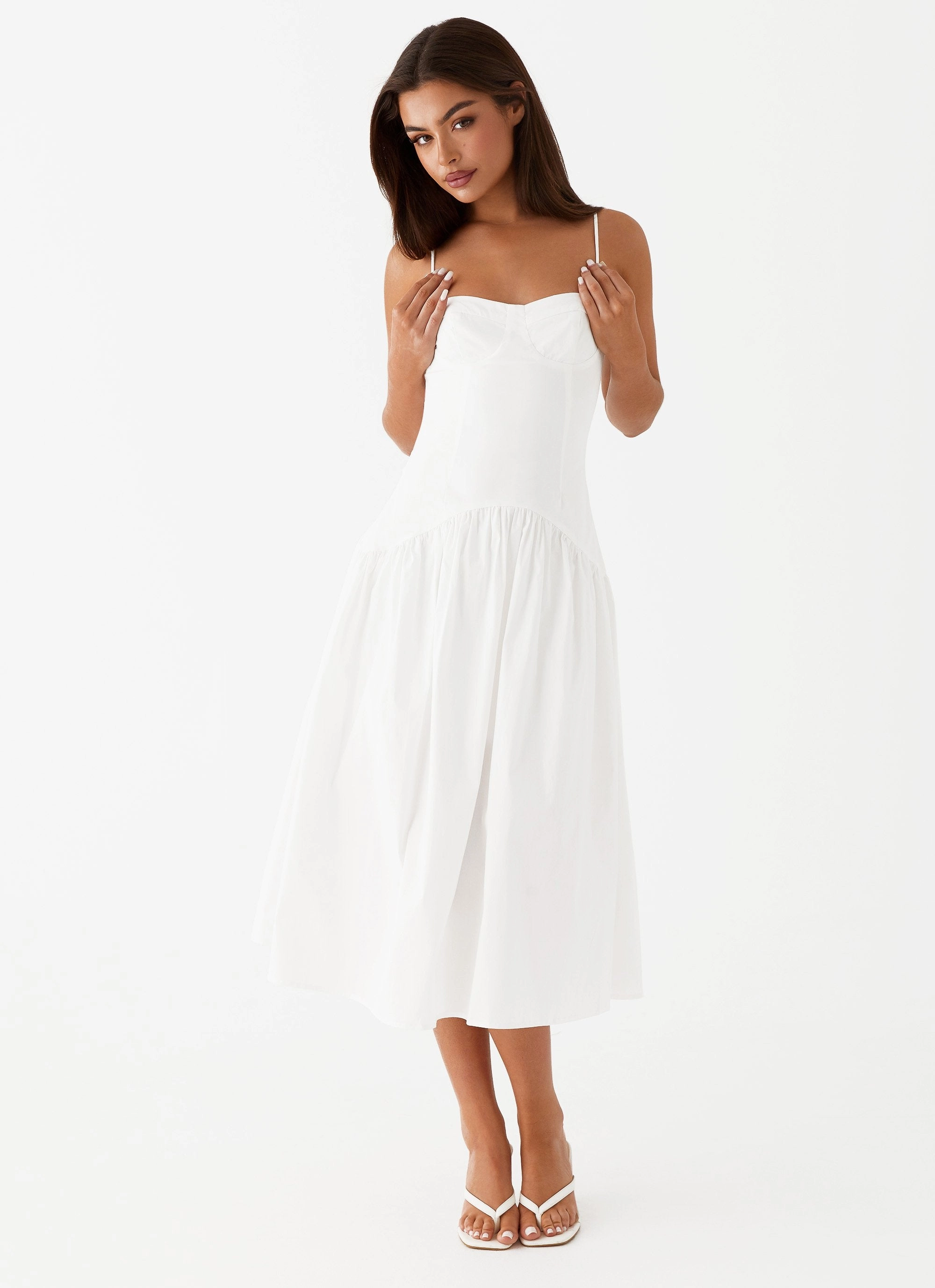 Casual weekend dress Yvette Corset Midi Dress - White
