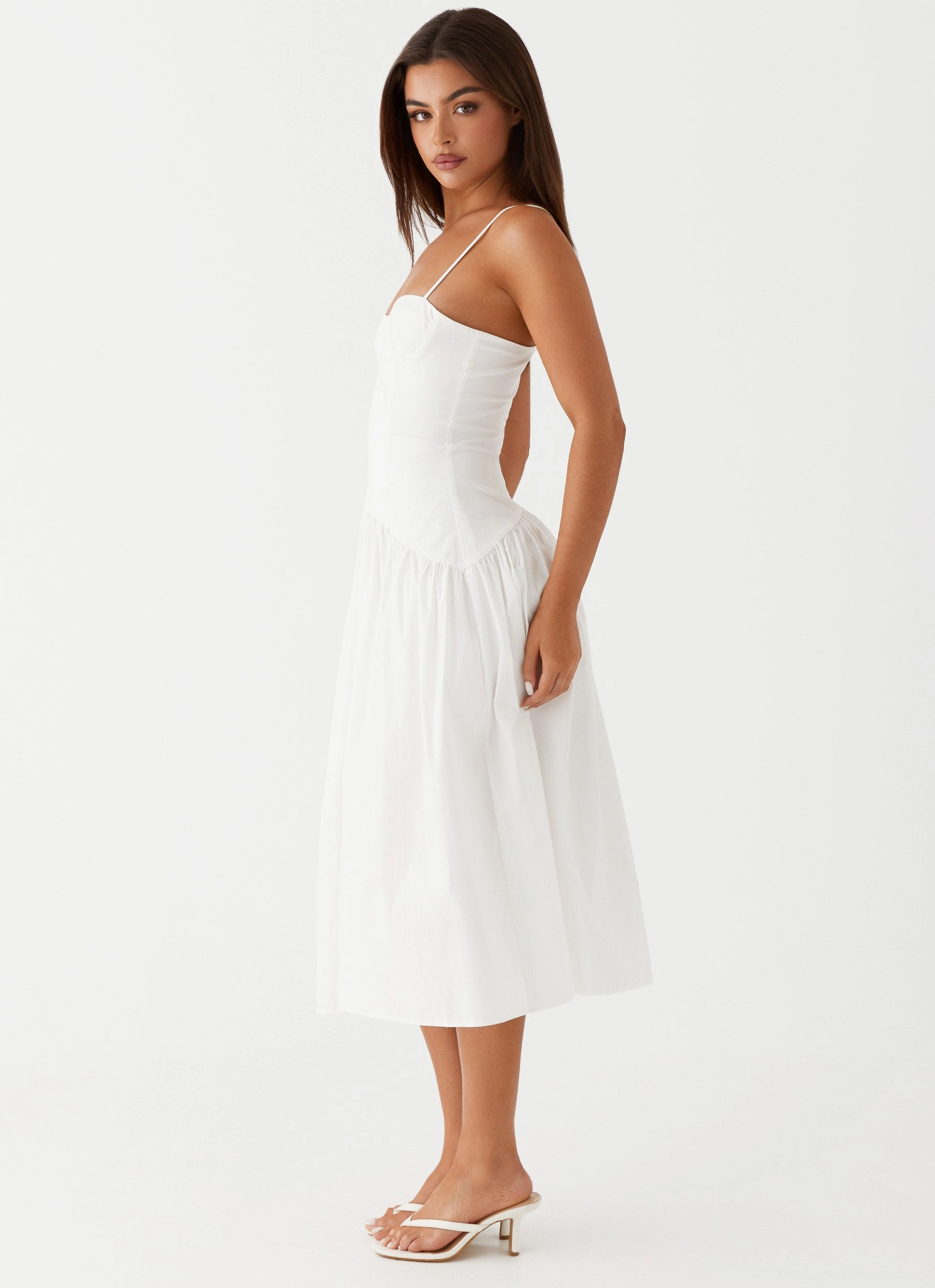 Yvette Corset Midi Dress - White Lounge Ready