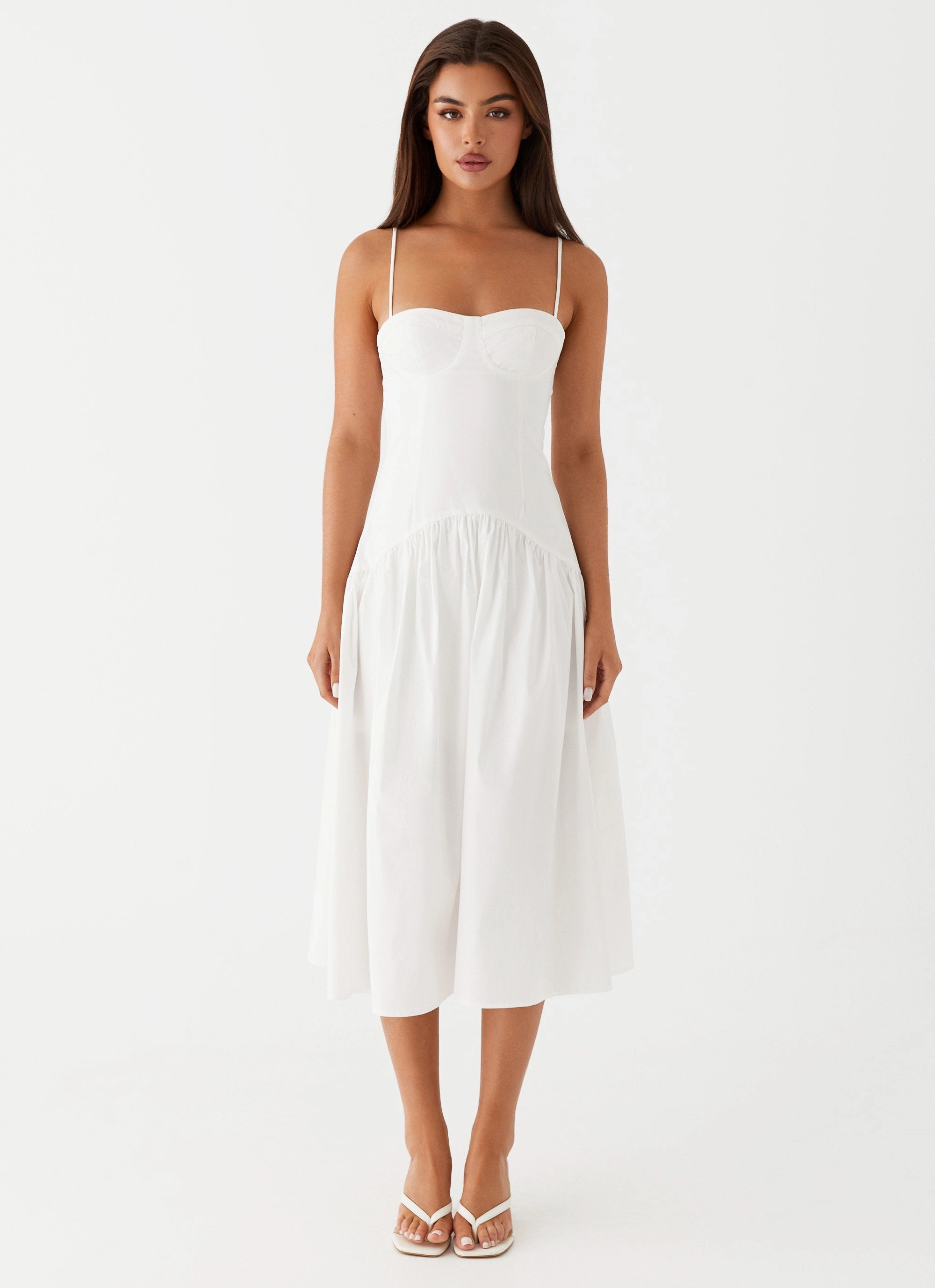 Casual Chic Minimal Detail Yvette Corset Midi Dress - White