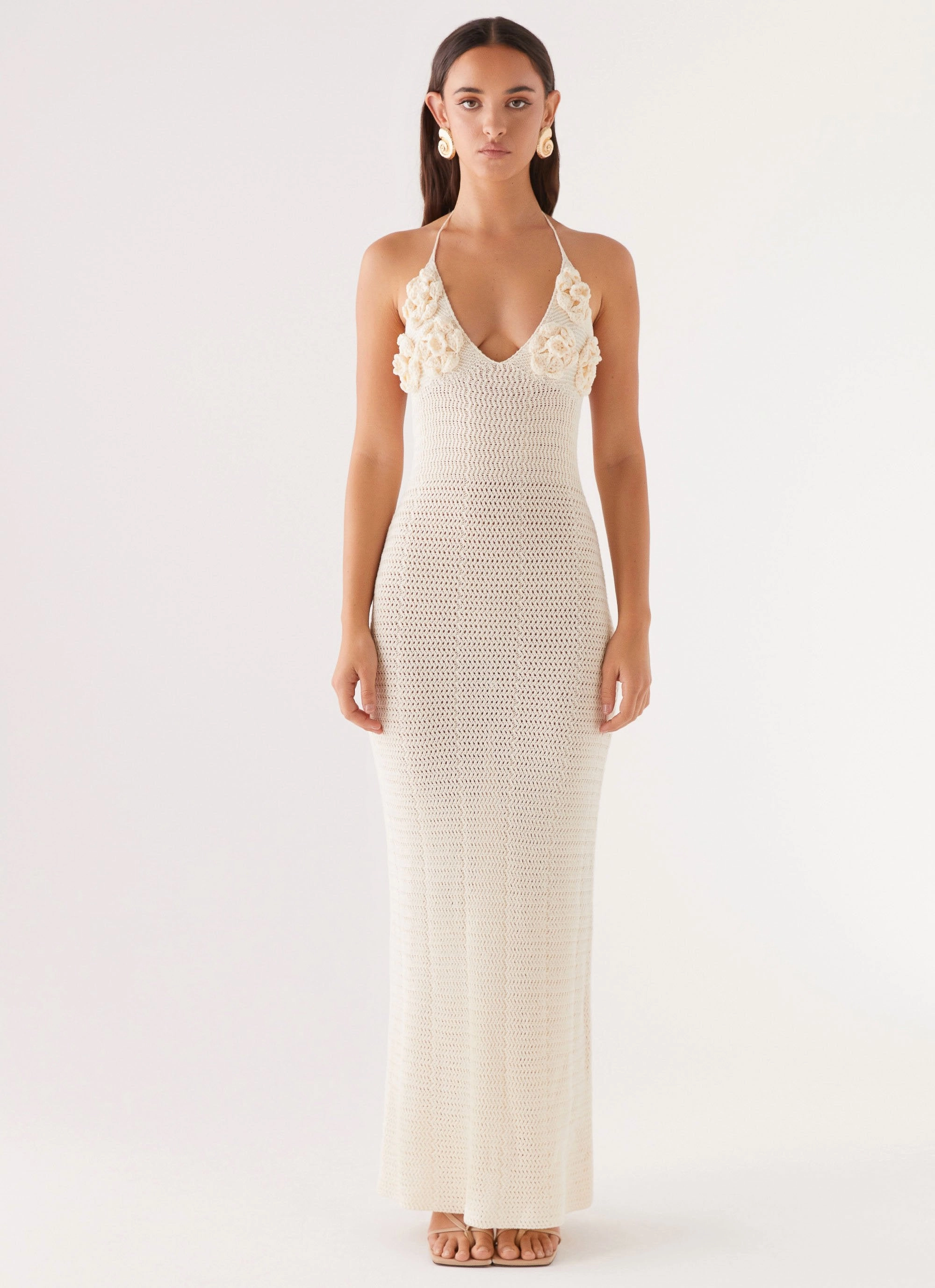 Grass Soft Repair-Friendly Zara Rose Crochet Maxi Dress - Ivory