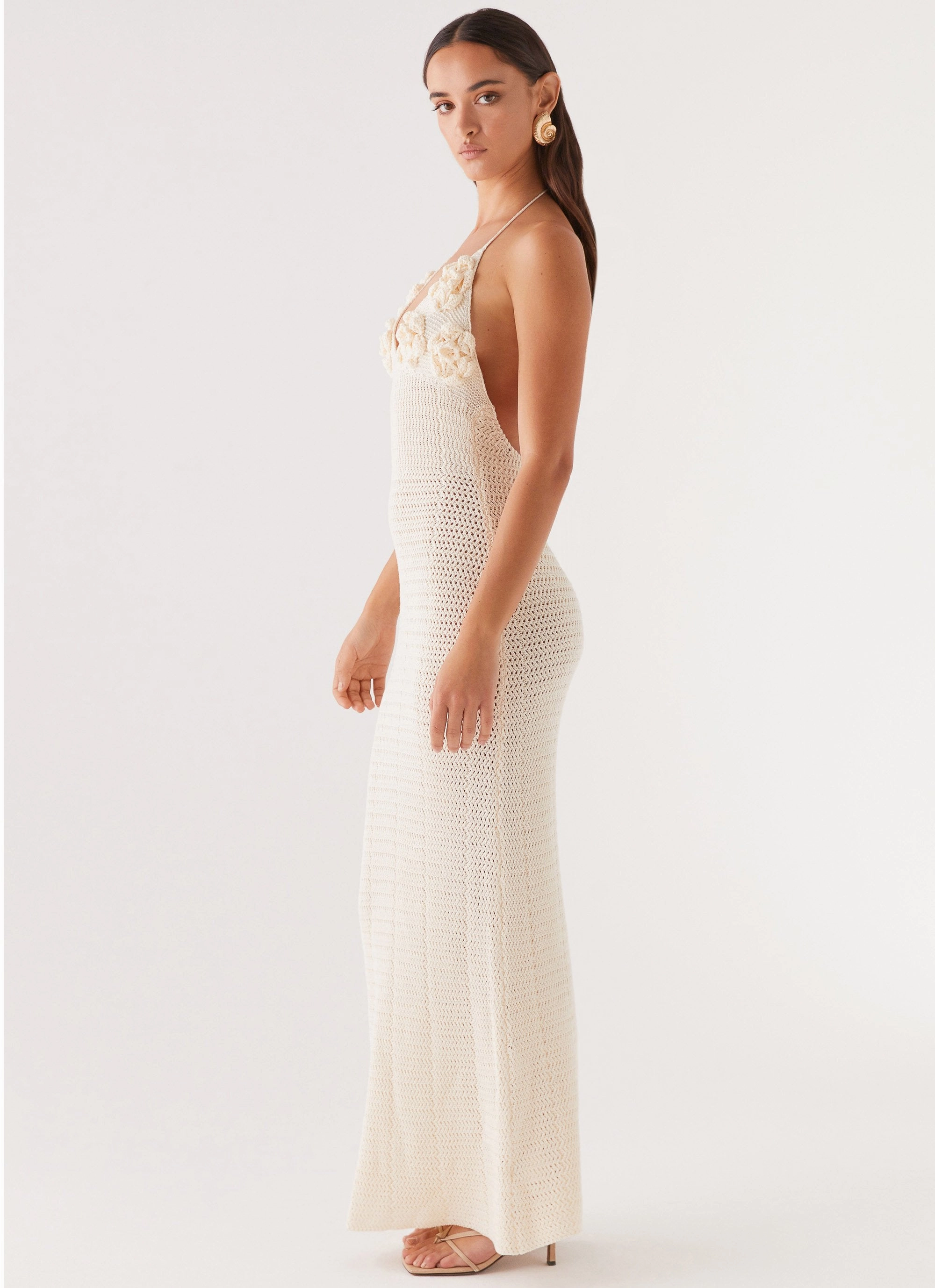 Travel-Essential Hidden Zipper Zara Rose Crochet Maxi Dress - Ivory