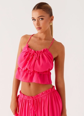 Zaya Backless Top - Fuchsia Durable Hem Stitching All Season Wear Fabric