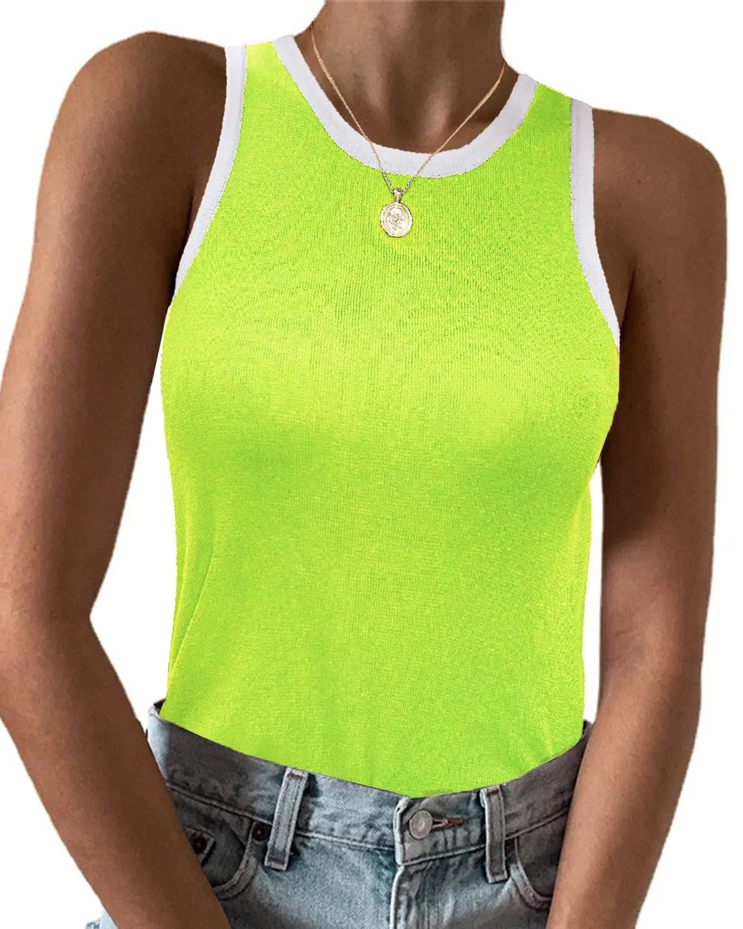 Zeagoo Tank Top Crowl Neck Ribbed Knit Shirts