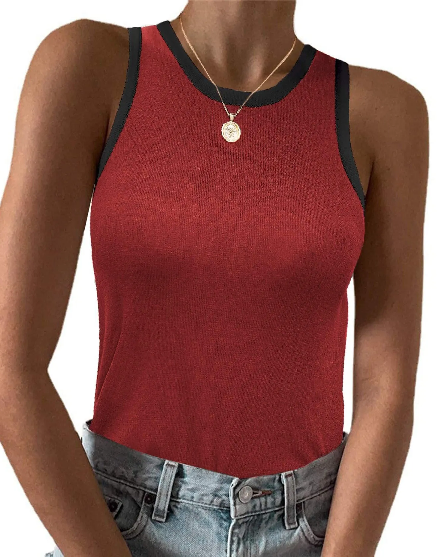 Zeagoo Tank Top Crowl Neck Ribbed Knit Shirts