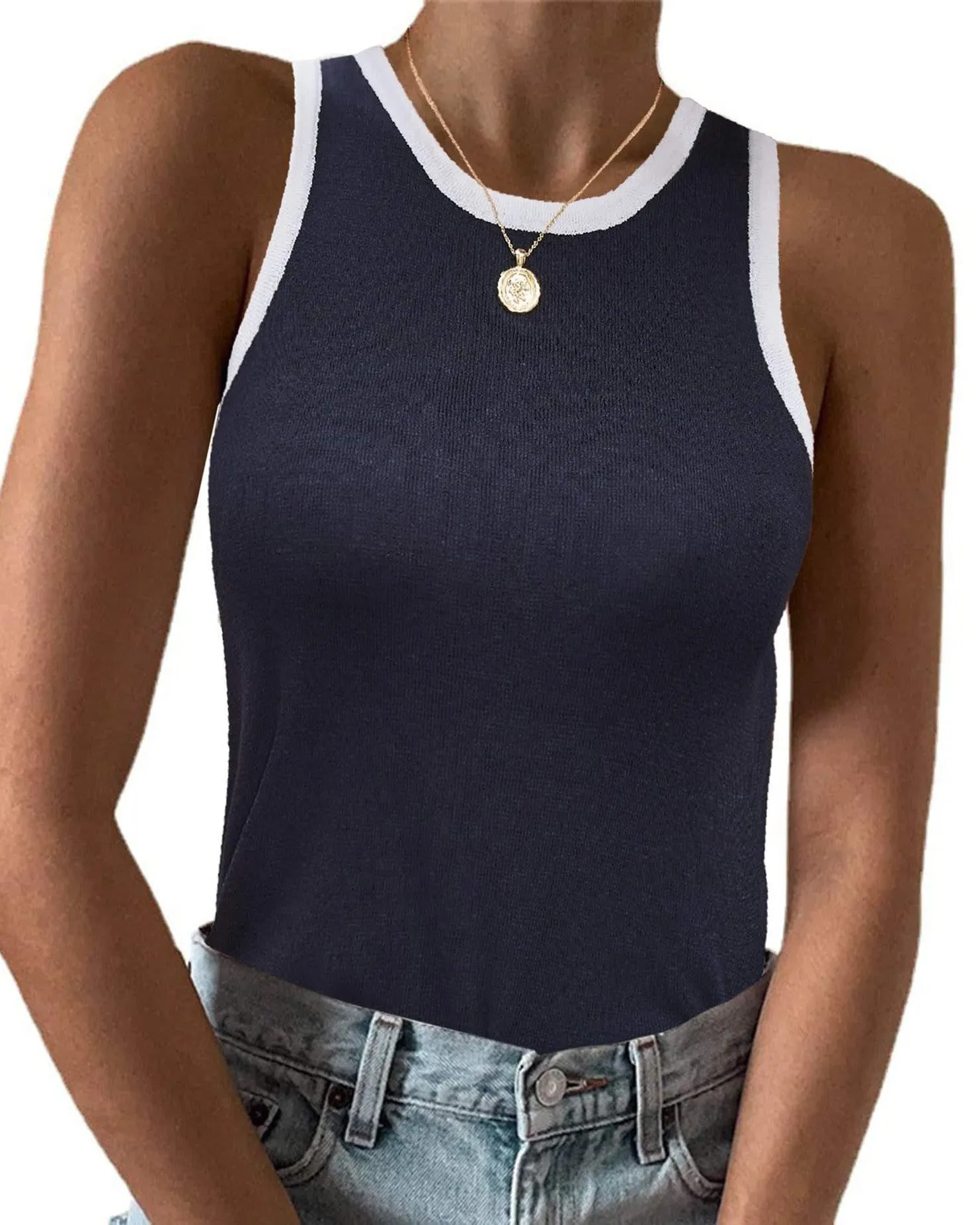 Zeagoo Tank Top Crowl Neck Ribbed Knit Shirts