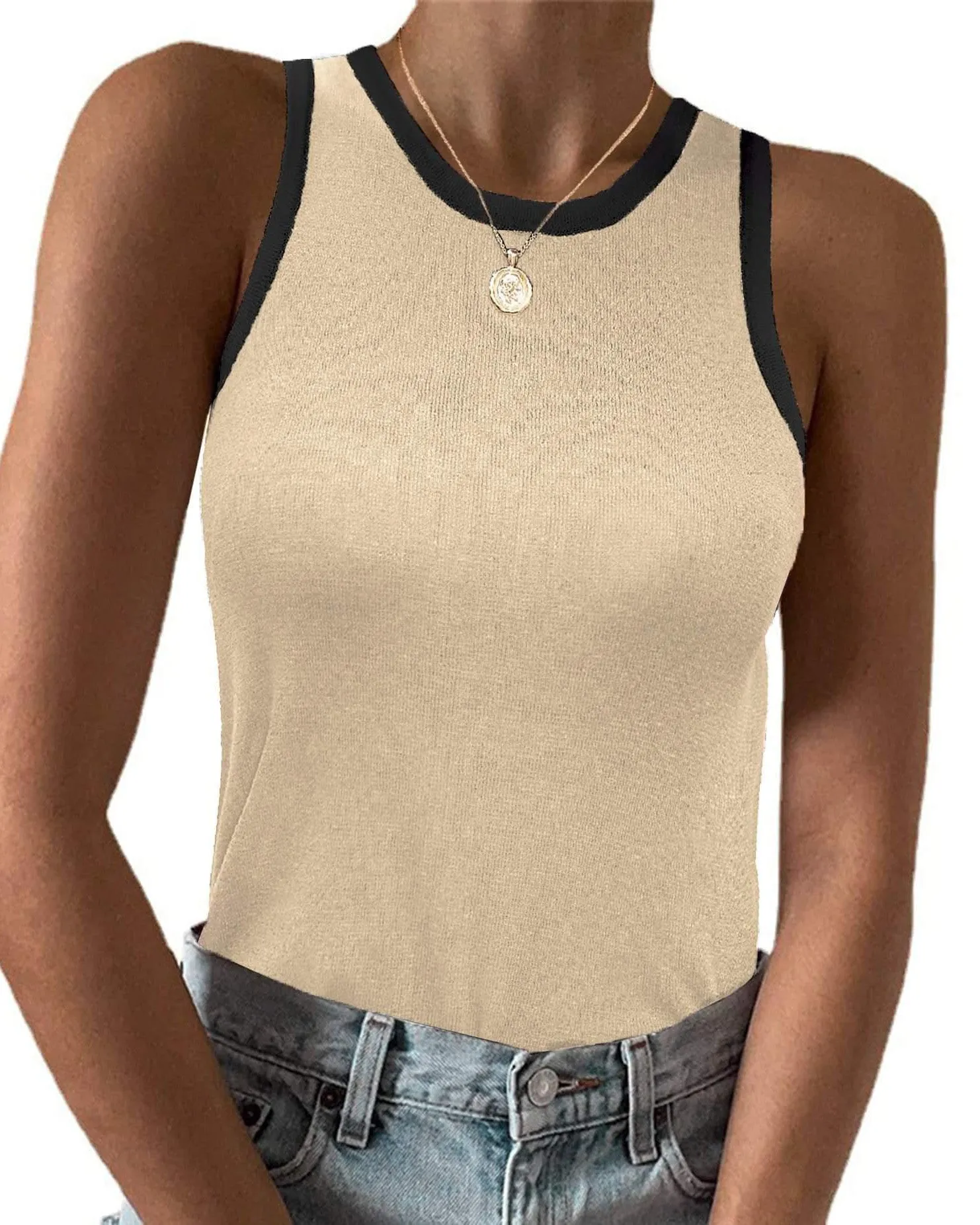 Zeagoo Tank Top Crowl Neck Ribbed Knit Shirts