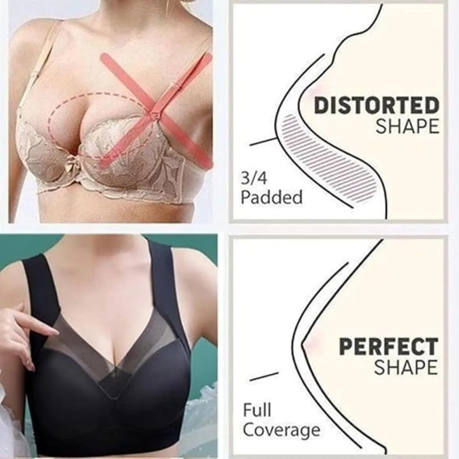 Zen Chic Bras for Seniors Seamless Wireless Posture Correcting Push Up Bra Anti Sagging Full Coverage Ice Silk Bra