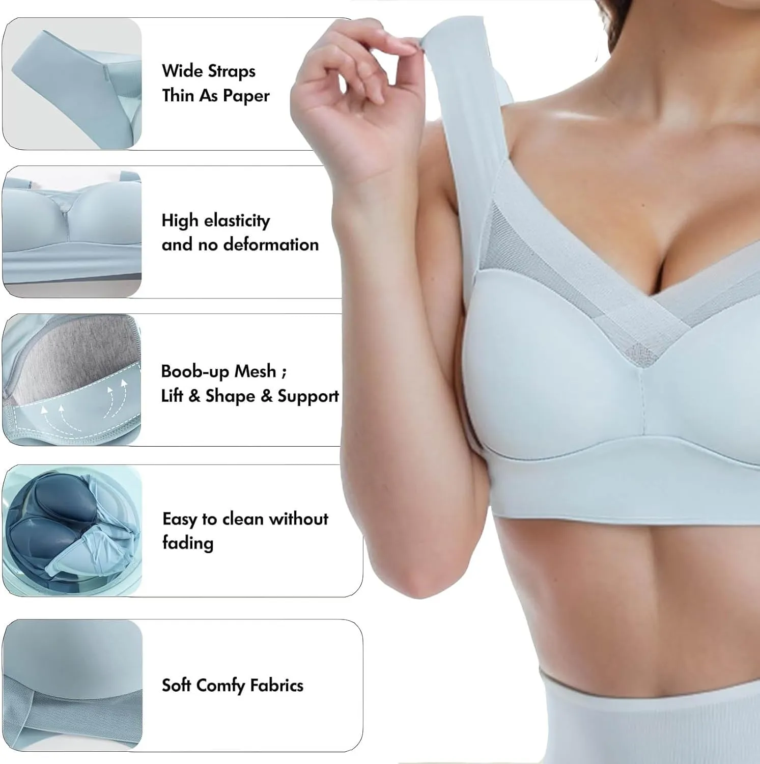 Zen Chic Bras for Seniors Seamless Wireless Posture Correcting Push Up Bra Anti Sagging Full Coverage Ice Silk Bra