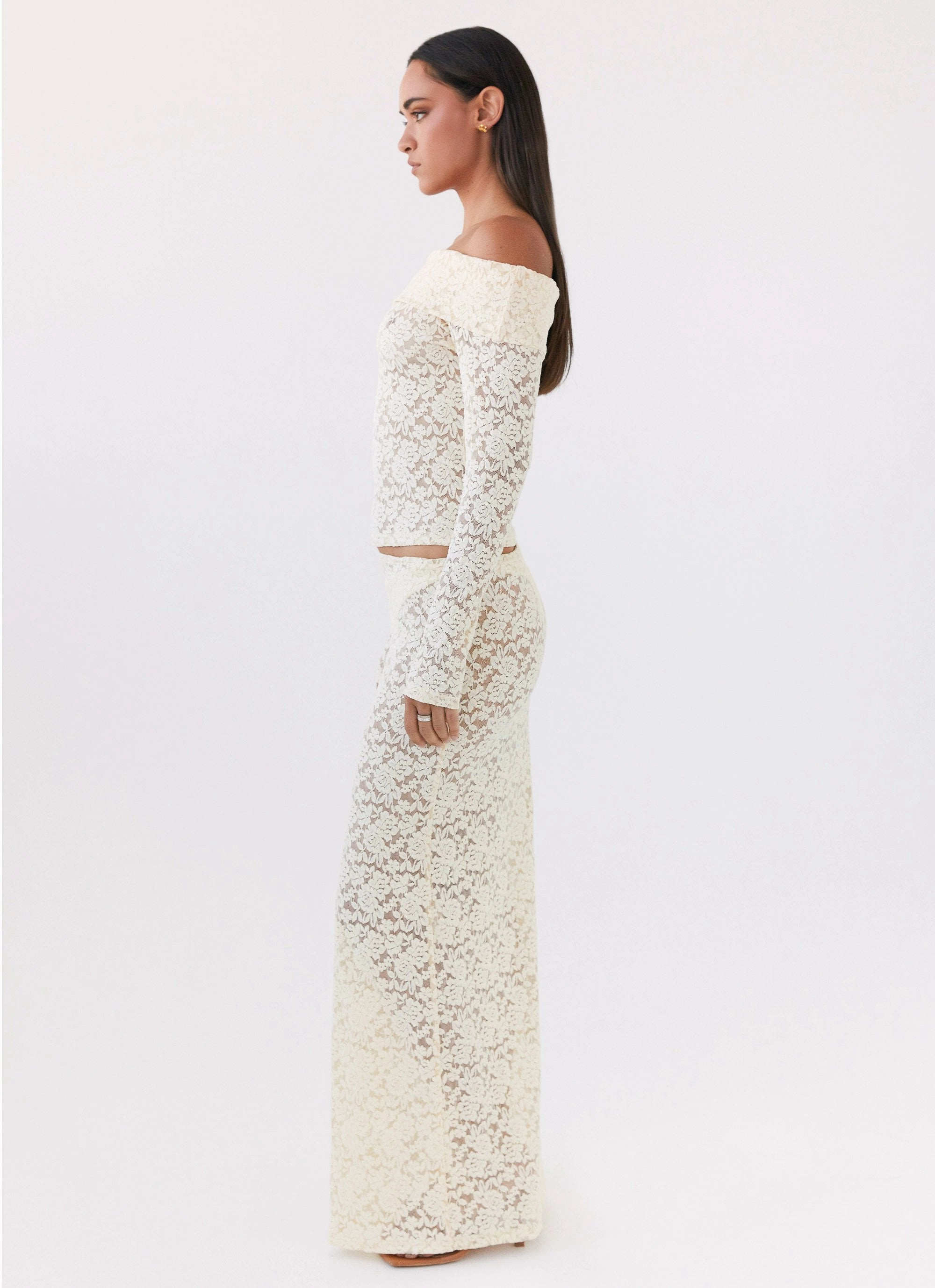 Zephyra Lace Long Sleeve Top - Natural GarmentWashedFinish