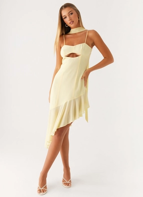 Zesty Asymmetrical Midi Dress - Yellow Fashion Forward Sleek Comfort