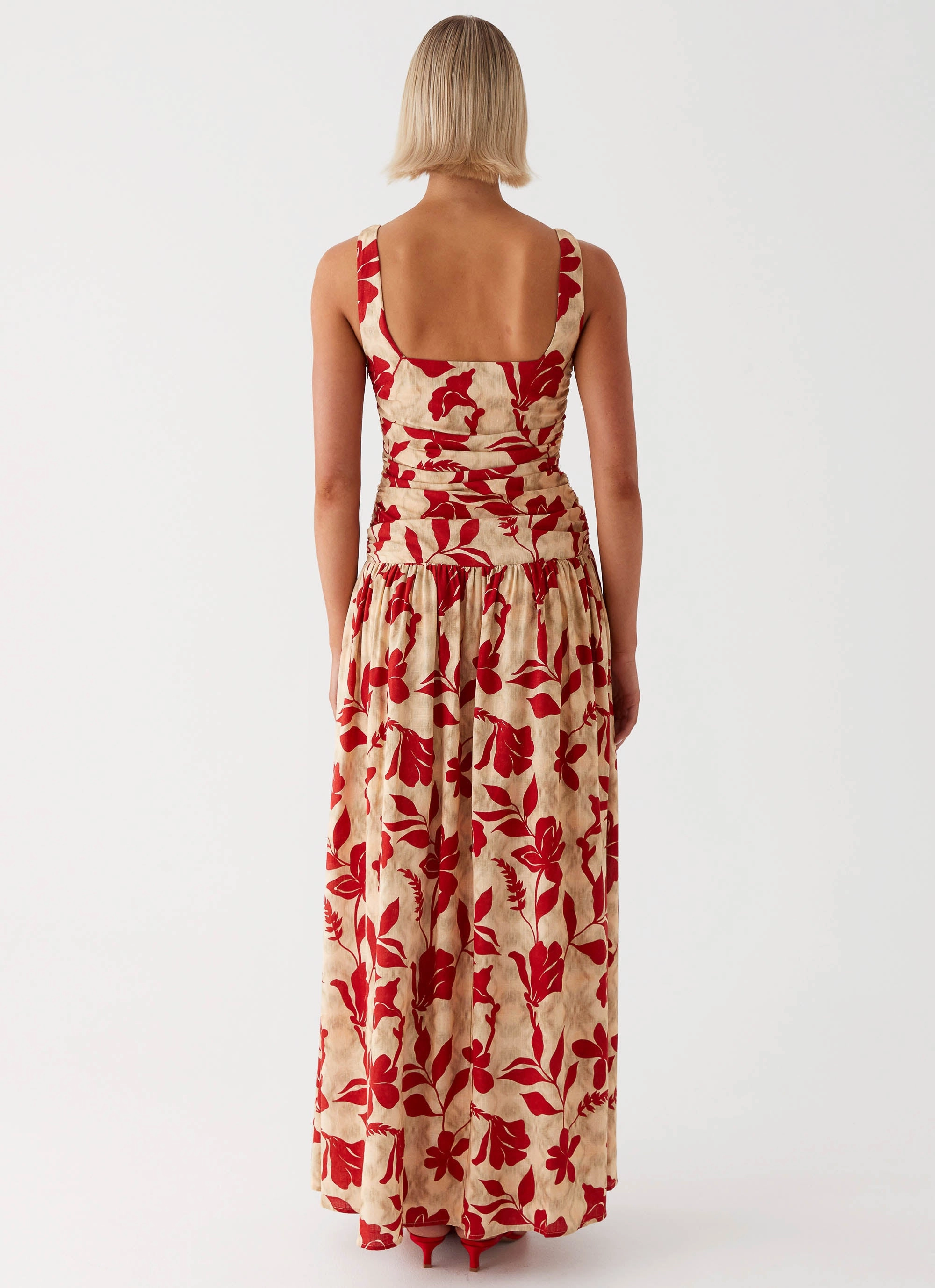 budget-friendly Fitted Mood Zinna Linen Maxi Dress - Red