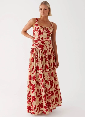 Zinna Linen Maxi Dress - Red Flattering Cut Wear Sage Glow